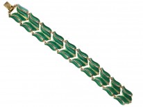 Silver Gilt Tulip Design Green Enamel Bracelet