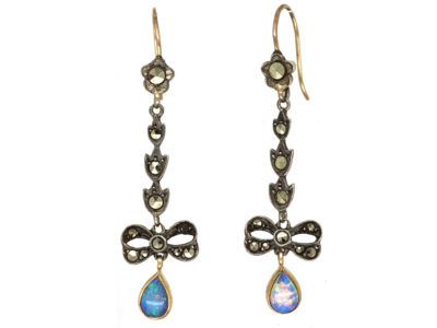 Silver, Marcasite & Opal Drop Earrings