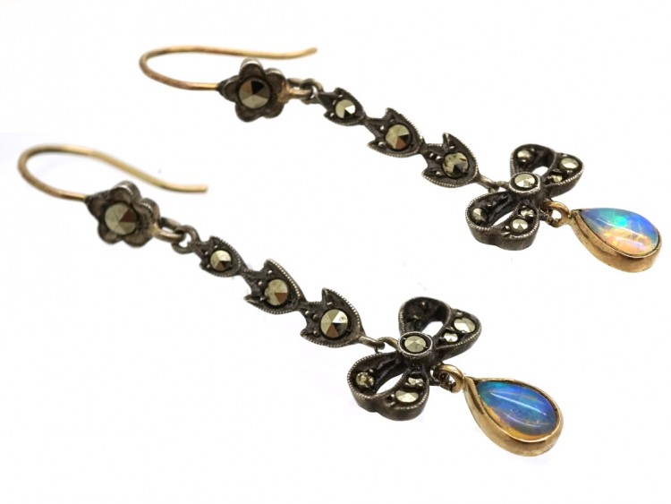 Silver, Marcasite & Opal Drop Earrings