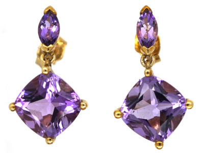 9ct Gold Amethyst Drop Earrings