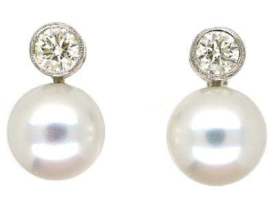 18ct White Gold Pearl & Diamond Earrings