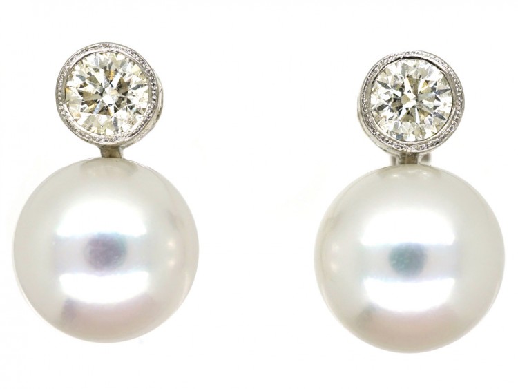 18ct White Gold Pearl & Diamond Earrings