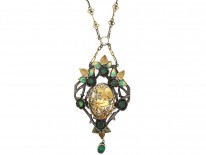 Silver, Gold & Enamel Art Nouveau Pendant By R Isaac