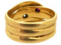 Victorian 18ct Gold, Ruby & Diamond Double Snake Ring