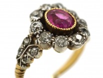 18ct Gold, Ruby & Diamond Cluster Ring with Diamond Shoulders