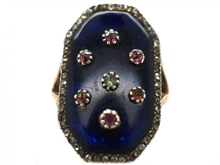 Georgian Gold Blue Glass & Paste Firmament Ring