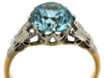Art Deco 18ct Gold, Platinum, Zircon & Diamond Ring