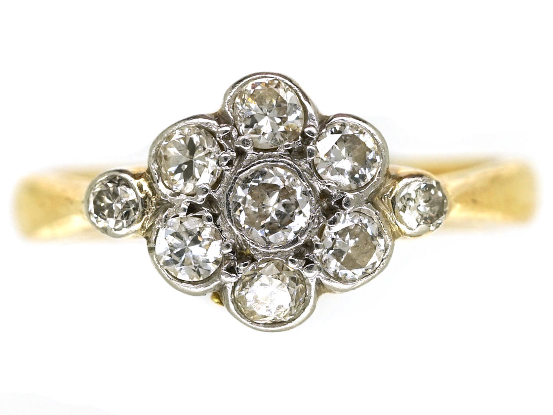 Edwardian 18ct Gold & Platinum, Diamond Cluster Ring With Diamond ...