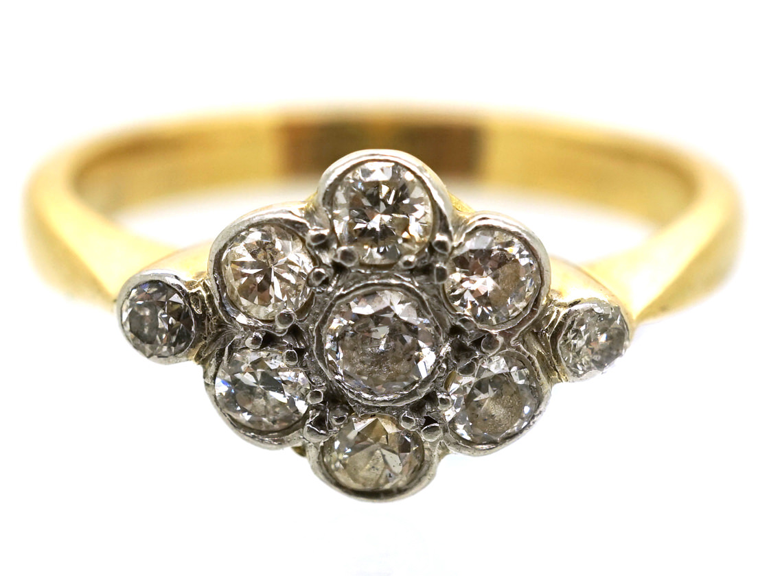 Edwardian 18ct Gold & Platinum, Diamond Cluster Ring With Diamond ...