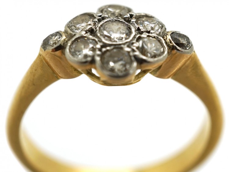 Edwardian 18ct Gold & Platinum, Diamond Cluster Ring With Diamond Shoulders