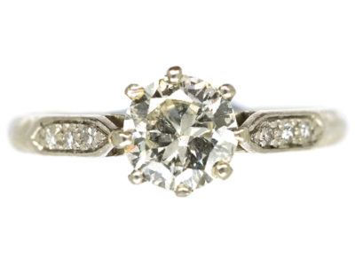 Art Deco Diamond Solitaire Ring With Diamond Shoulders