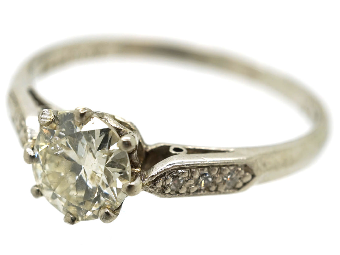 Art Deco Diamond Solitaire Ring With Diamond Shoulders (186/O) | The ...