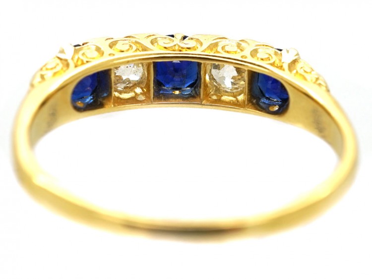 Victorian 18ct Gold, Diamond & Sapphire Carved Half Hoop Ring