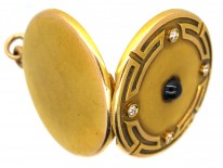 Art Deco 18ct Gold Round Locket Set With Sapphire & Diamonds