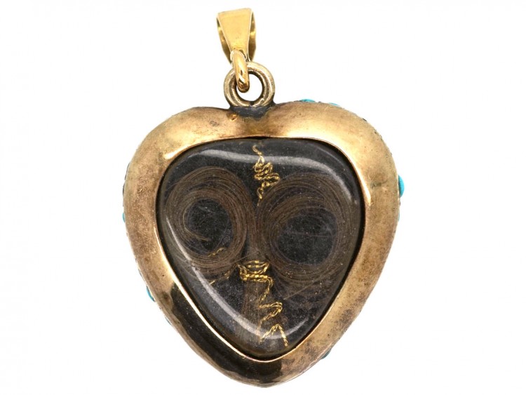 Victorian 15ct Gold Turquoise & Diamond Pave Set Heart Pendant