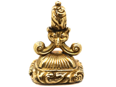 Georgian 18ct Gold Seal With Foxes Heads & an Amethyst Base
