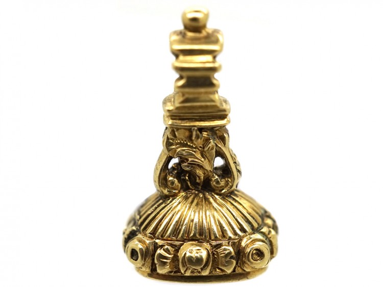 Georgian 18ct Gold Seal With Foxes Heads & an Amethyst Base