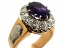 18ct Gold Amethyst & Diamond Ring With Owl & Flame Motif