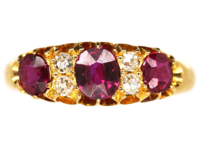 Edwardian 18ct Gold, Three Stone Ruby & Diamond Ring