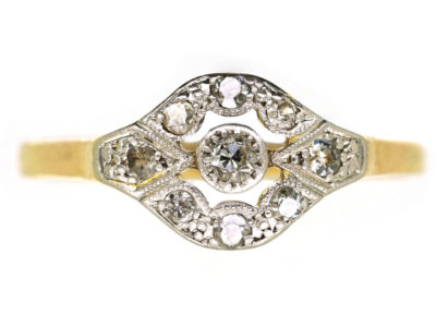 Edwardian 18ct Gold, Platinum & Diamond Cluster Ring