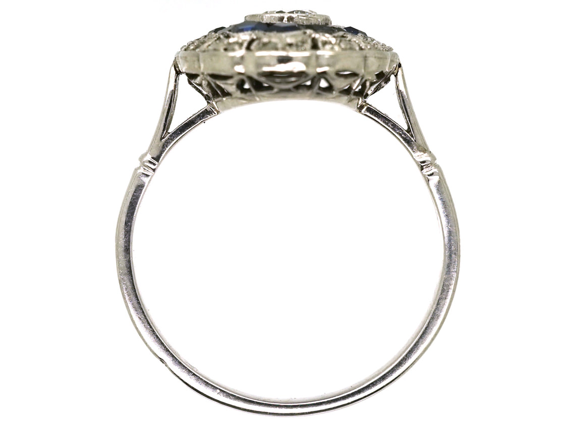 Art Deco Oval Sapphire & Diamond Cluster Ring (227K) | The Antique ...