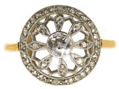 Edwardian 18ct Gold, Platinum & Diamond Cluster Ring