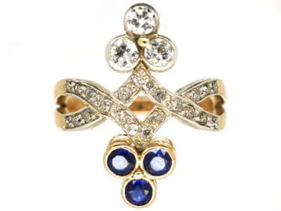 Art Nouveau 14ct Gold & Silver, Diamond & Sapphire Ring