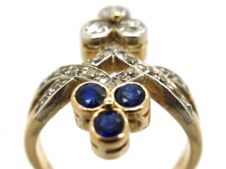 Art Nouveau 14ct Gold & Silver, Diamond & Sapphire Ring