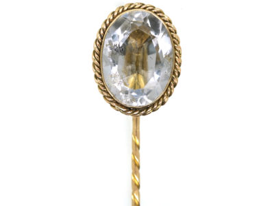 Victorian 15ct Gold, Oval Pale Aquamarine Tie Pin
