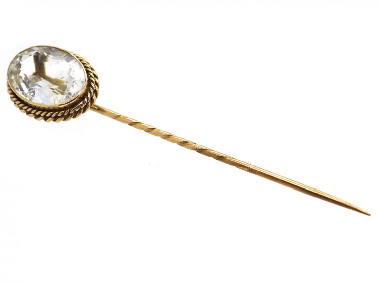 Victorian 15ct Gold, Oval Pale Aquamarine Tie Pin