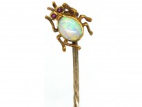 Edwardian 15ct Gold Opal & Ruby Bug Tie Pin
