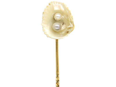 Edwardian Pearl Shell With Two Natural Pearls Tie Pin