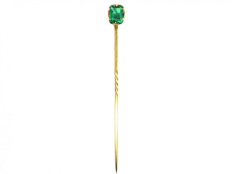 Edwardian 15ct Gold, Emerald Paste Tie Pin