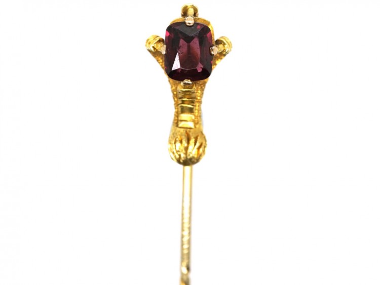 Victorian 18ct Gold Claw Tie Pin Set With a Garnet