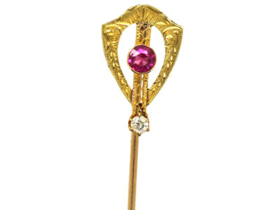Art Deco 14ct Gold, Ruby & Diamond Tie Pin