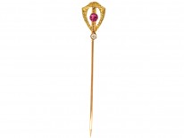 Art Deco 14ct Gold, Ruby & Diamond Tie Pin