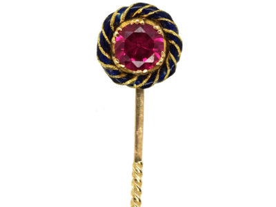 Edwardian Gold, Synthetic Ruby & Royal Blue Enamel Tie Pin