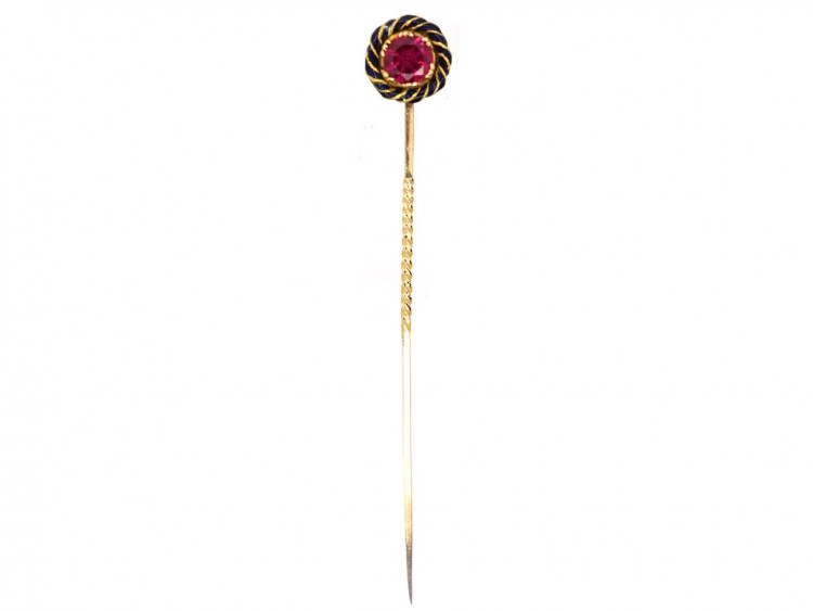 Edwardian Gold, Synthetic Ruby & Royal Blue Enamel Tie Pin