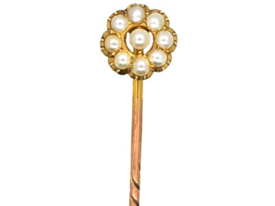 Edwardian 15ct Gold & Natural Split Pearl Cluster Tie Pin