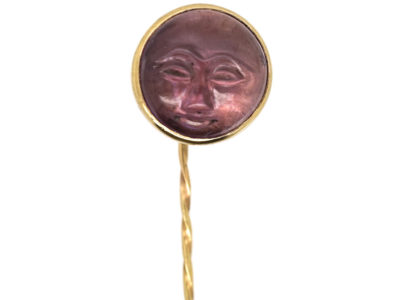 Edwardian 9ct Gold & Foiled Amethyst Man in the Moon Tie Pin
