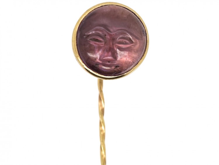 Edwardian 9ct Gold & Foiled Amethyst Man in the Moon Tie Pin