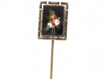 Victorian Silver & Gold Pietra Dura Tie Pin With Flowers Motif