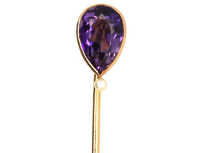 Edwardian Amethyst & Natural Pearl Tie Pin