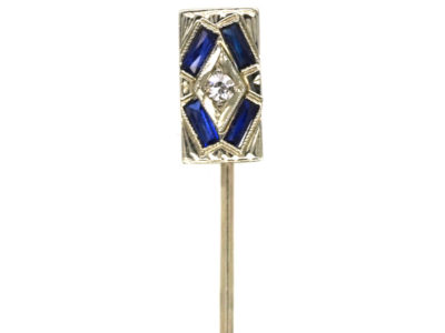 Art Deco Sapphire & Diamond Rectangular Tie Pin