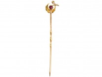 Edwardian 15ct Gold, Ruby & Natural Split Pearl Harvest Moon Tie Pin