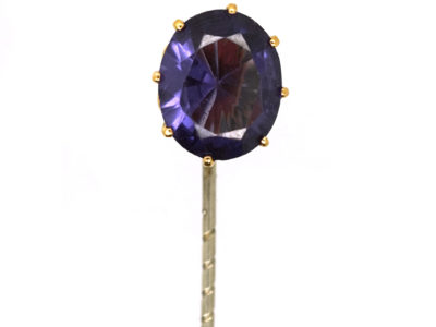 Edwardian Large Amethyst 18ct Gold Tie Pin