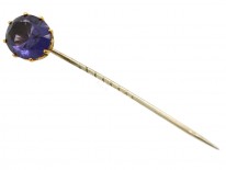 Edwardian Large Amethyst 18ct Gold Tie Pin
