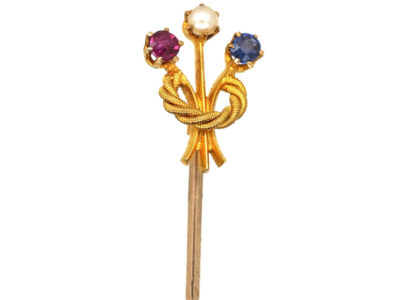 Edwardian Ruby, Sapphire & Natural Pearl Tie Pin