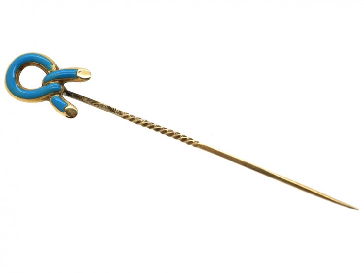 Victorian Tie The Knot Blue Enamel & 15ct Gold Tie Pin