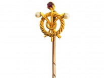 Edwardian 15ct Gold, Ruby, & Natural Pearl Tie Pin